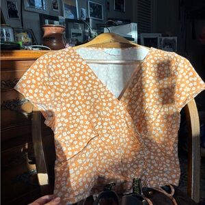 Floral Orange Wrap Top